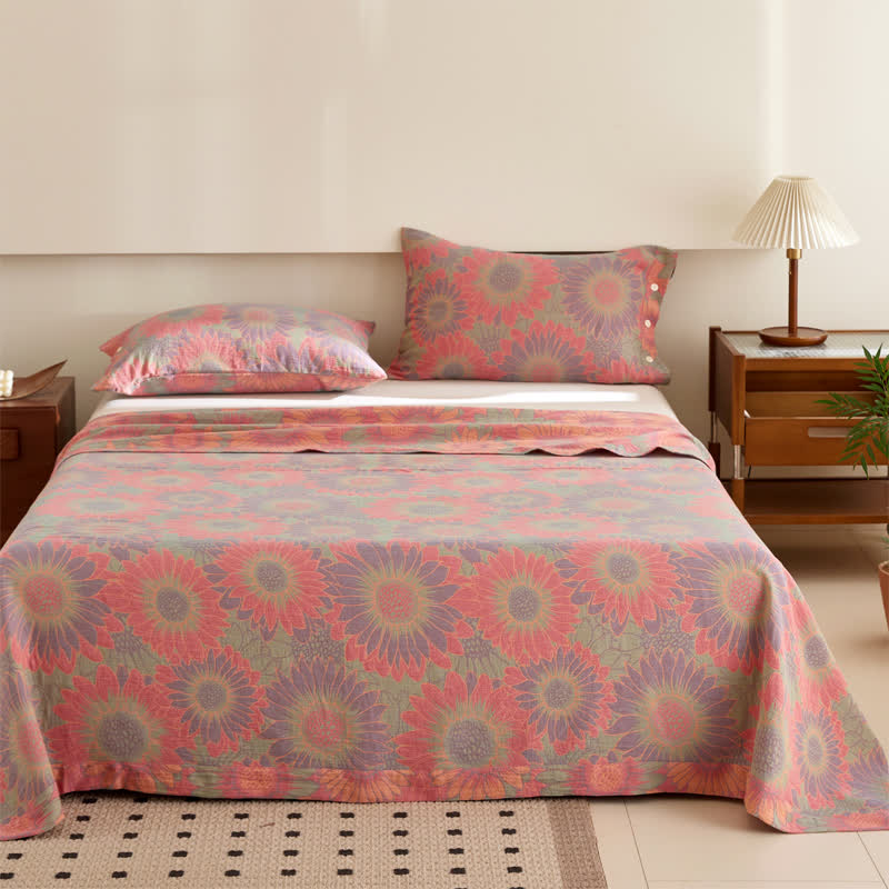 Sunflower Cotton Coverlet | Reversible Jacquard Design | Twin, Full, Queen, King Sizes