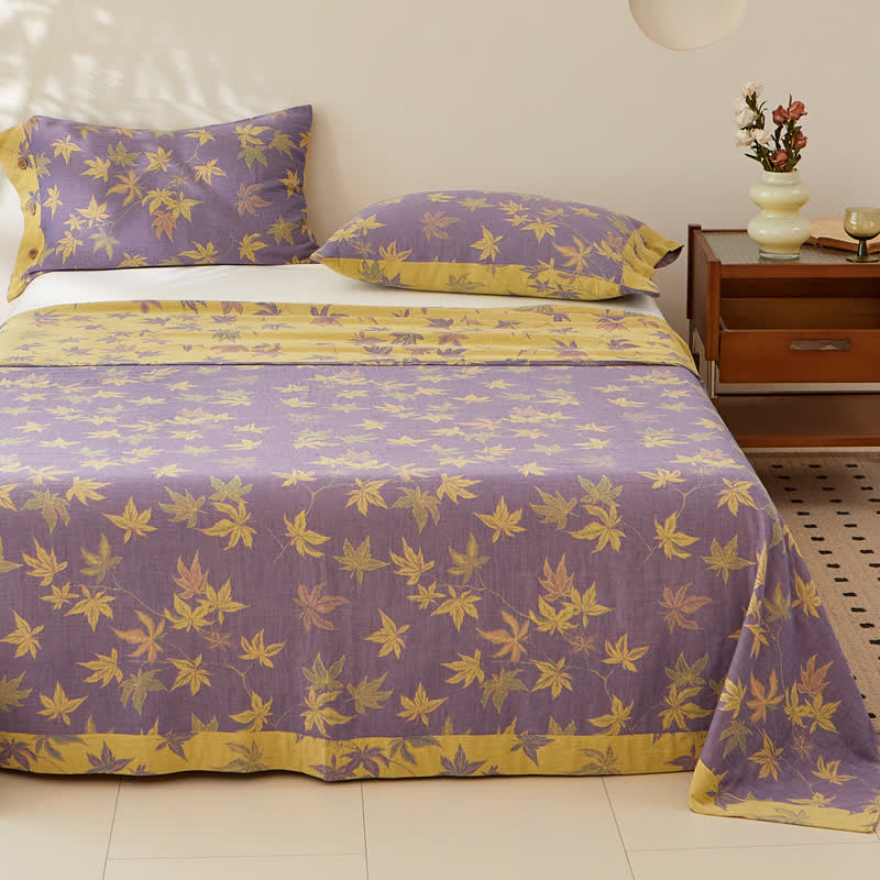 Cotton Reversible Coverlet | Maple Leaf Jacquard Design | Twin, Full, Queen, King Sizes