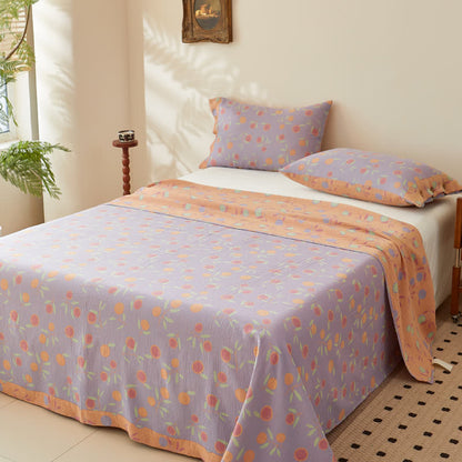 Orange Cotton Reversible Coverlet | Soft Jacquard Fabric | Twin Size
