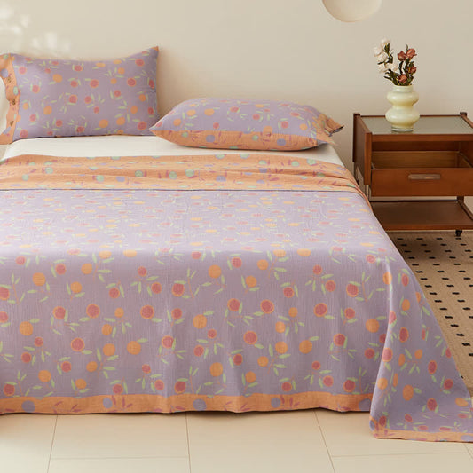 Orange Cotton Reversible Coverlet | Soft Jacquard Fabric | Twin Size