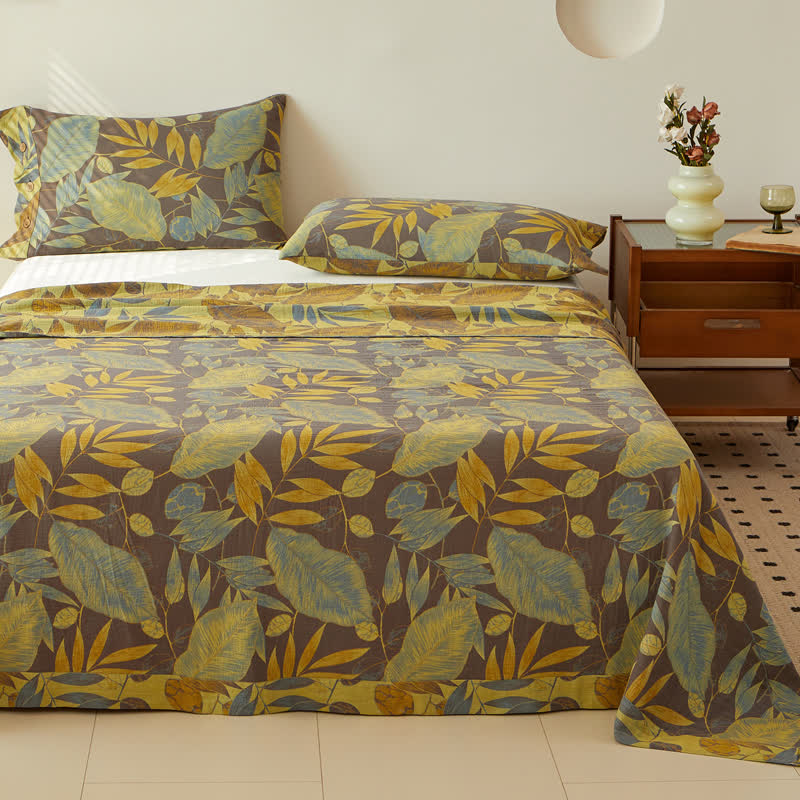 Cotton Reversible Coverlet | Leaf Jacquard Pattern | Multiple Sizes