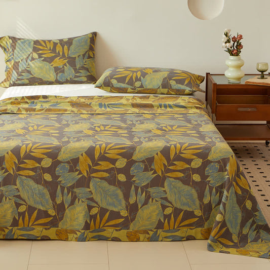 Cotton Reversible Coverlet | Leaf Jacquard Pattern | Multiple Sizes