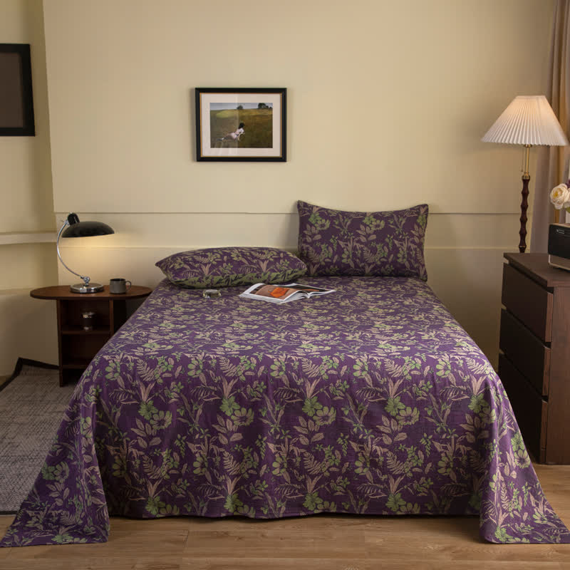 Cotton Jacquard Coverlet Set | Vintage Floral Design | Queen Size with 2 Pillow Towels