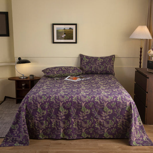 Cotton Jacquard Coverlet Set | Vintage Floral Design | Queen Size with 2 Pillow Towels