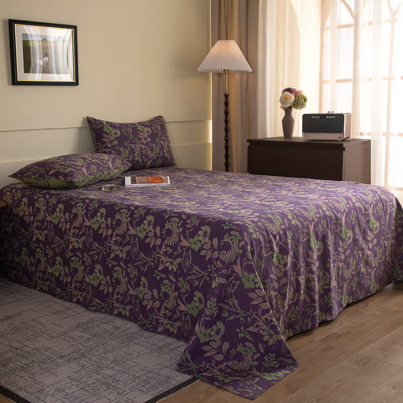 Cotton Jacquard Coverlet Set | Vintage Floral Design | Queen Size with 2 Pillow Towels