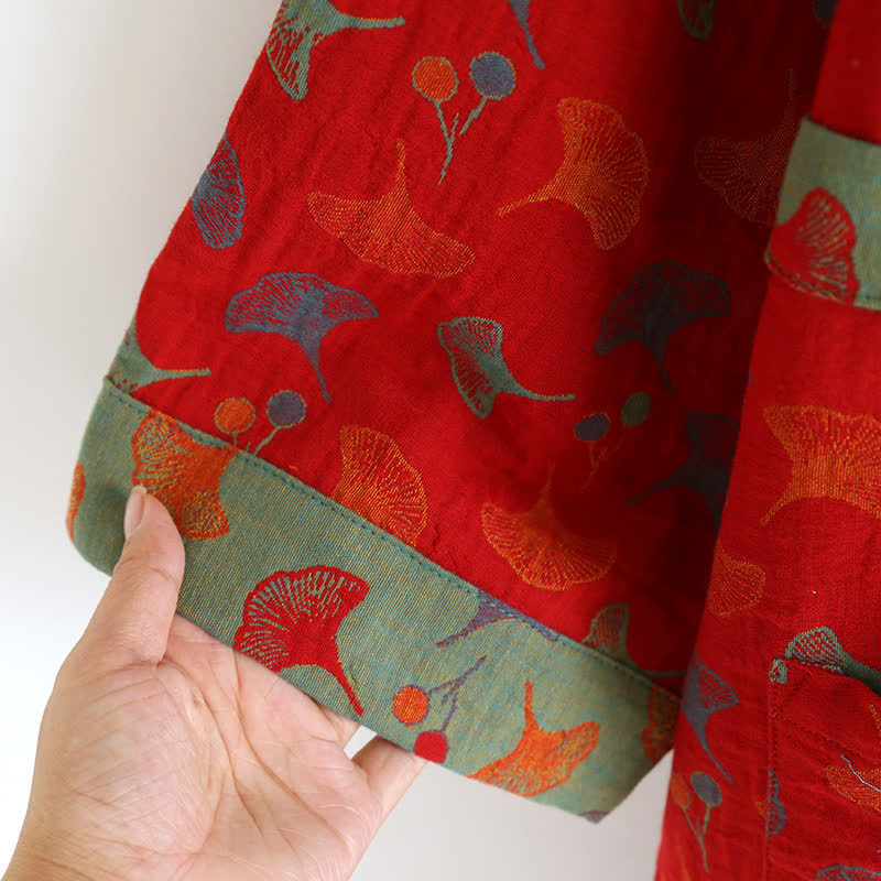 Cotton Yarn-dyed Ginkgo Leaf Print Bathrobe