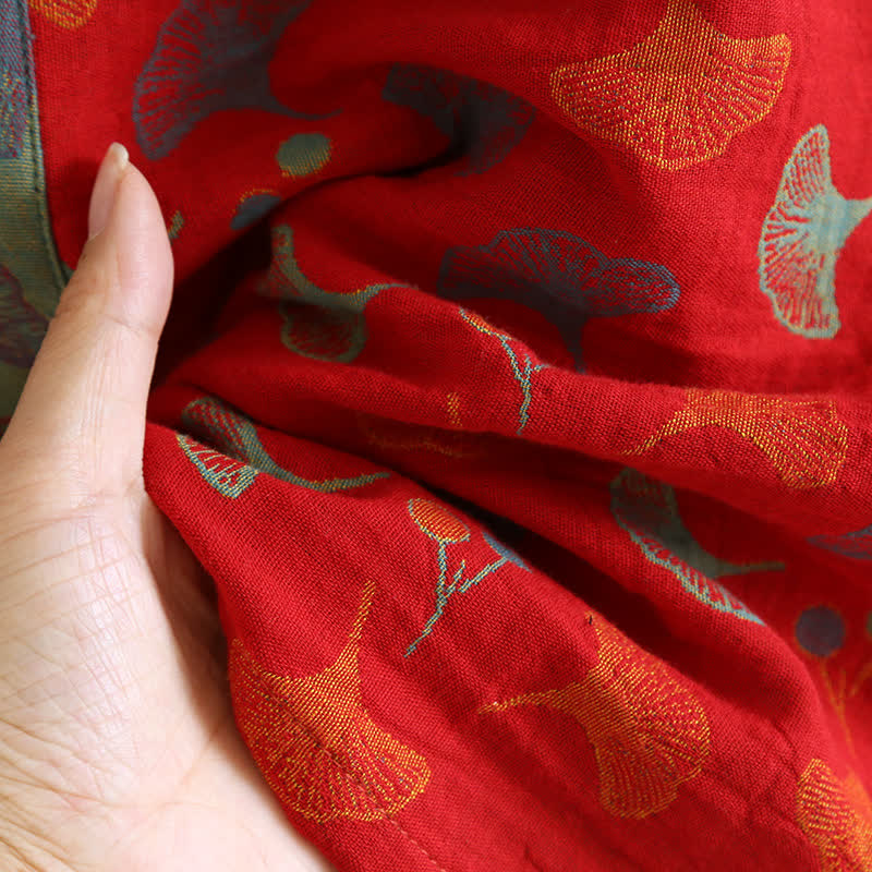 Cotton Yarn-dyed Ginkgo Leaf Print Bathrobe