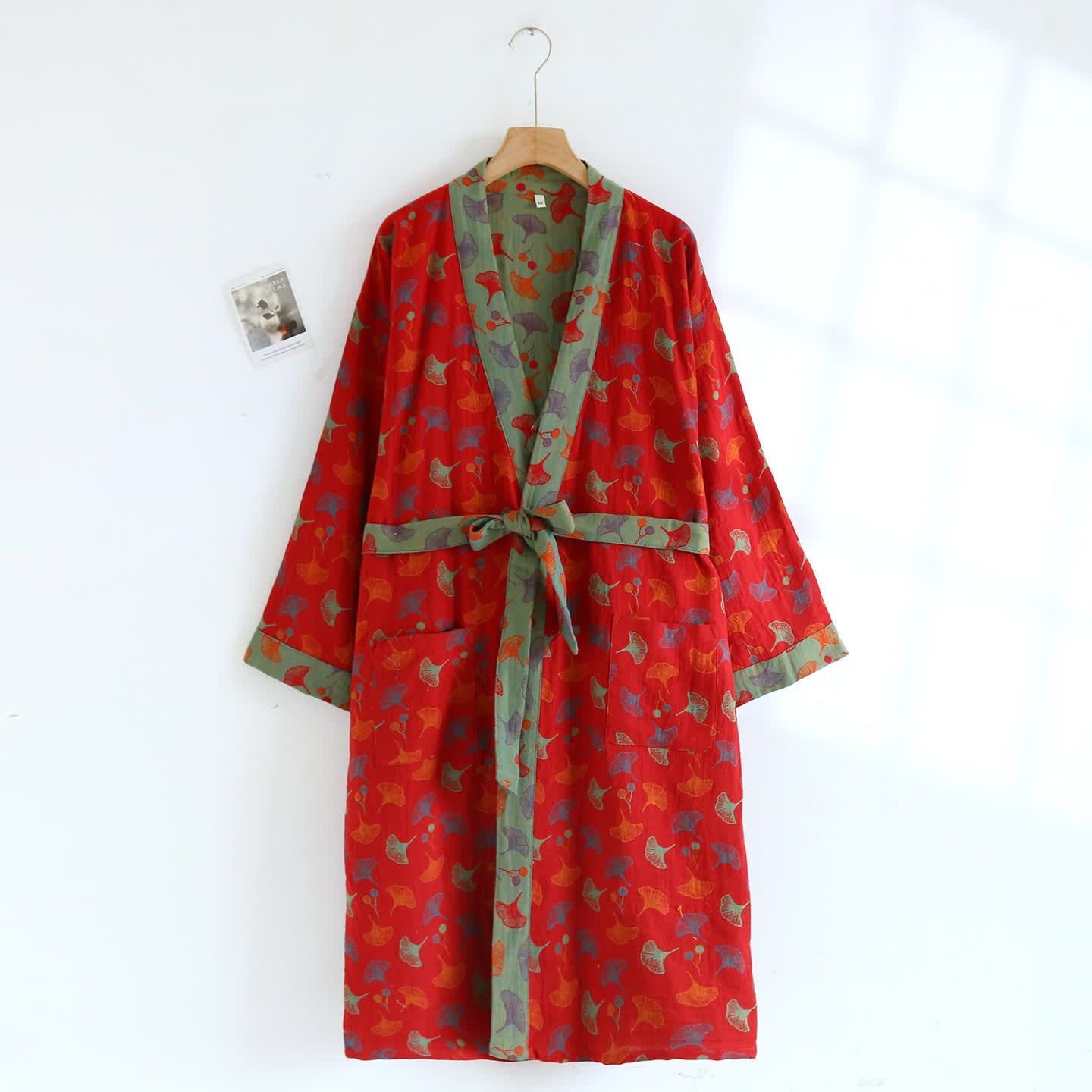 Cotton Yarn-dyed Ginkgo Leaf Print Bathrobe