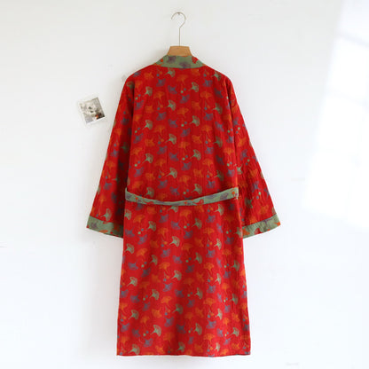 Cotton Bathrobe | Ginkgo Leaf Print | Soft and Breathable