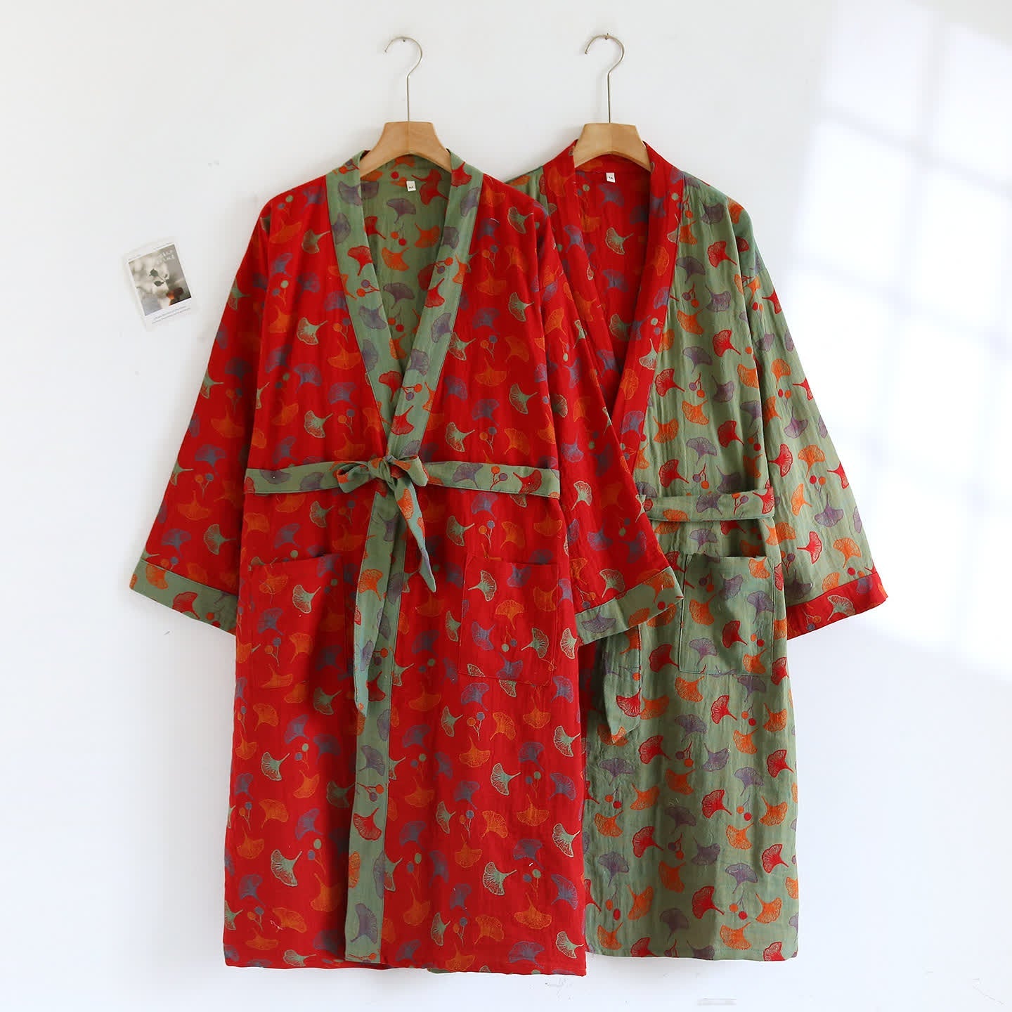 Cotton Yarn-dyed Ginkgo Leaf Print Bathrobe