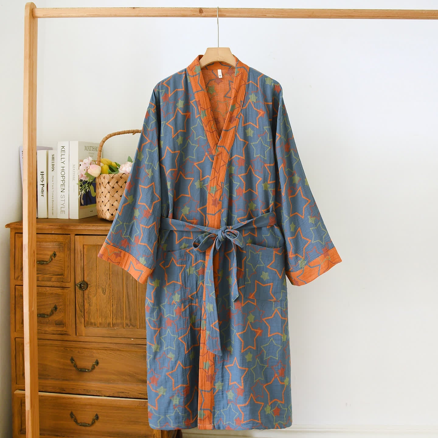 Cotton Bathrobe | Star Jacquard Pattern | Double-Layer Design