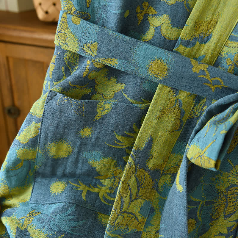 Cotton Bathrobe | Double-Layer Gauze Jacquard | Soft & Breathable