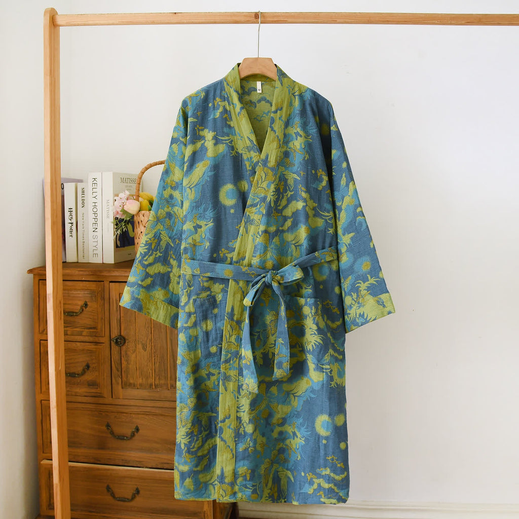 Cotton Bathrobe | Double-Layer Gauze Jacquard | Soft & Breathable