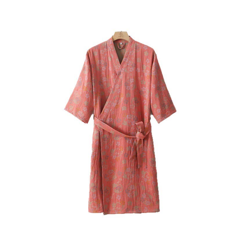 Floral Cotton Double-layer Gauze Yarn-dyed Jacquard Bathrobe