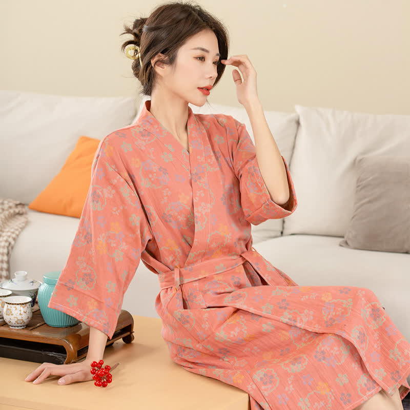 Floral Cotton Double-layer Gauze Yarn-dyed Jacquard Bathrobe
