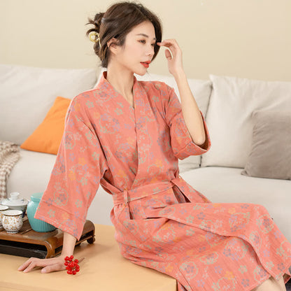 Floral Cotton Bathrobe | Double-layer Gauze | Soft and Breathable