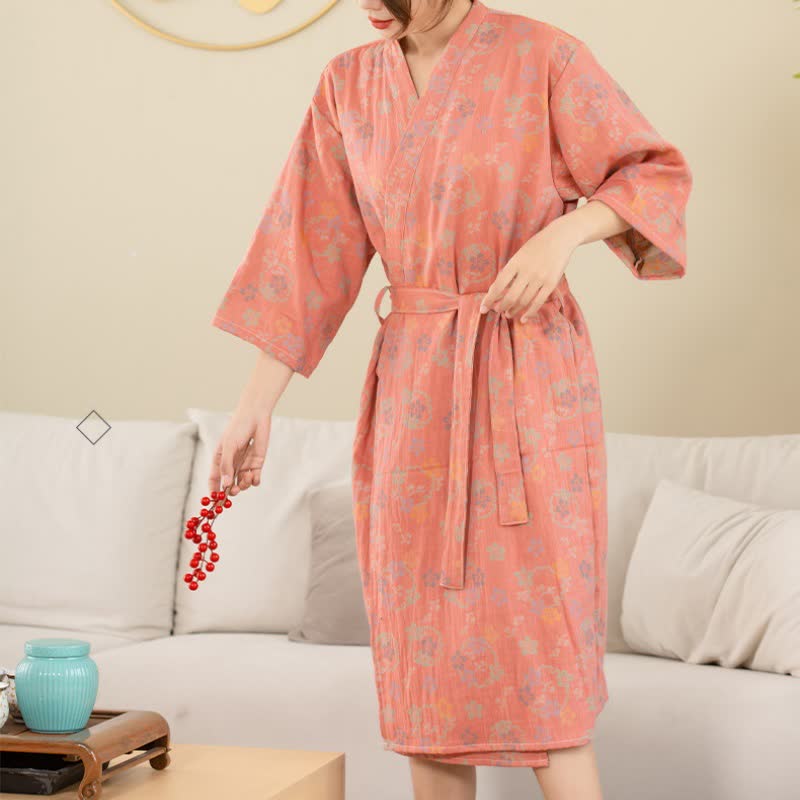Floral Cotton Bathrobe | Double-layer Gauze | Soft and Breathable