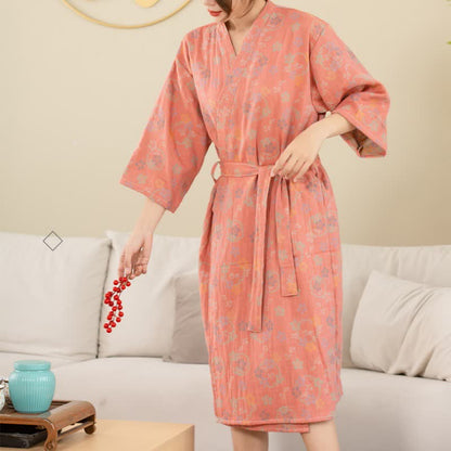 Floral Cotton Bathrobe | Double-layer Gauze | Soft and Breathable