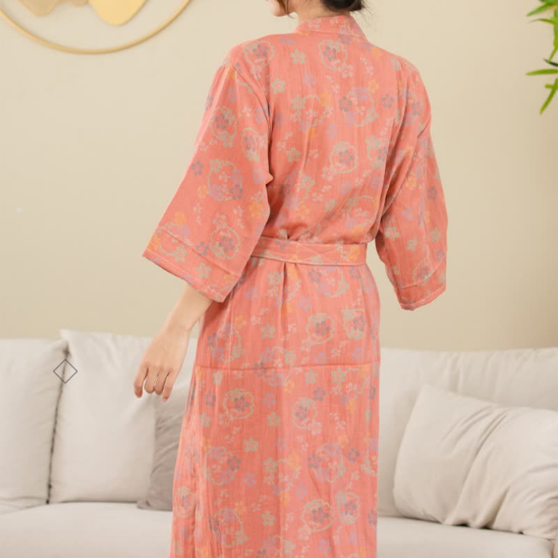Floral Cotton Bathrobe | Double-layer Gauze | Soft and Breathable