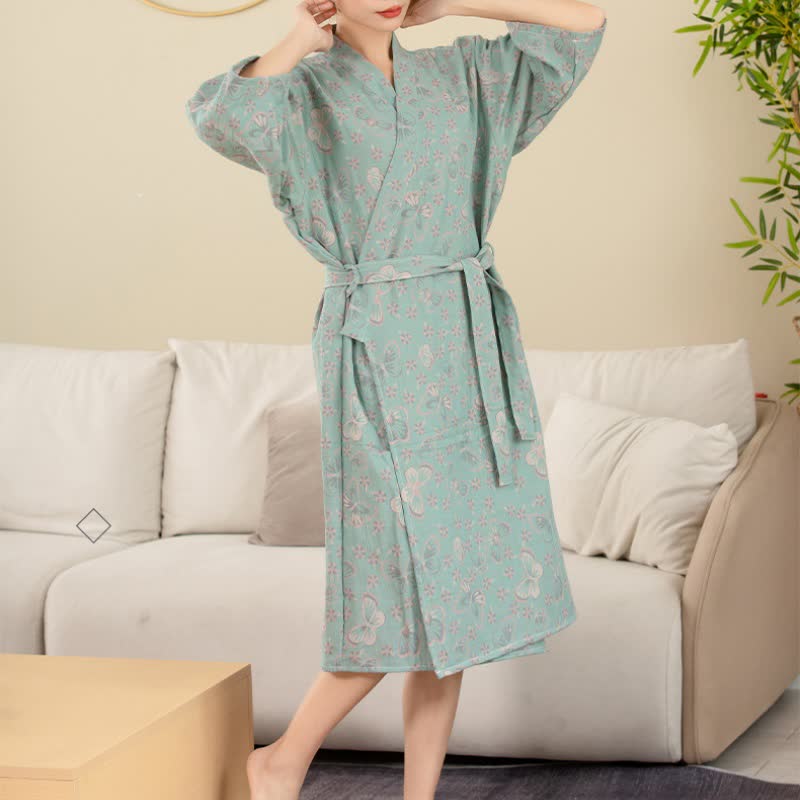 Floral Butterfly Cotton Double-layer Gauze Yarn-dyed Jacquard Bathrobe