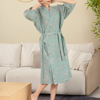 Floral Butterfly Bathrobe | Soft Cotton | Double-Layer Design