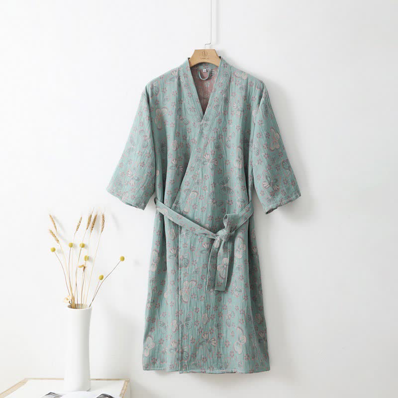 Floral Butterfly Bathrobe | Soft Cotton | Double-Layer Design