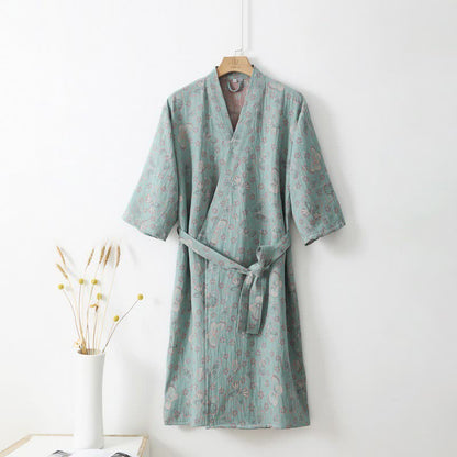 Floral Butterfly Bathrobe | Soft Cotton | Double-Layer Design