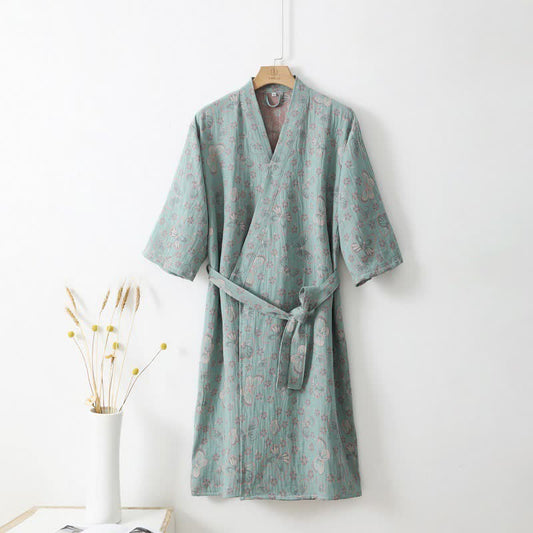 Floral Butterfly Bathrobe | Soft Cotton | Double-Layer Design