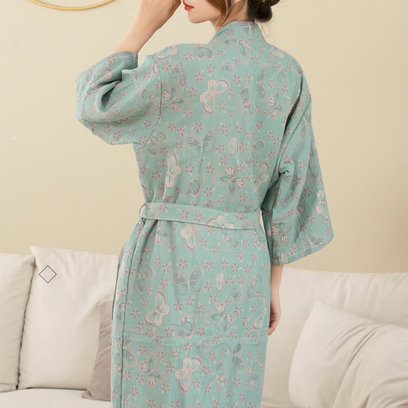 Floral Butterfly Bathrobe | Soft Cotton | Double-Layer Design
