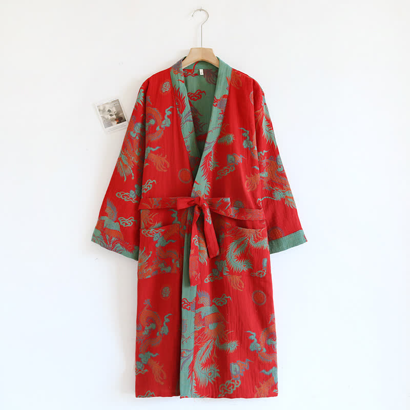 Cotton Jacquard Bathrobe | Retro Print | Soft & Breathable