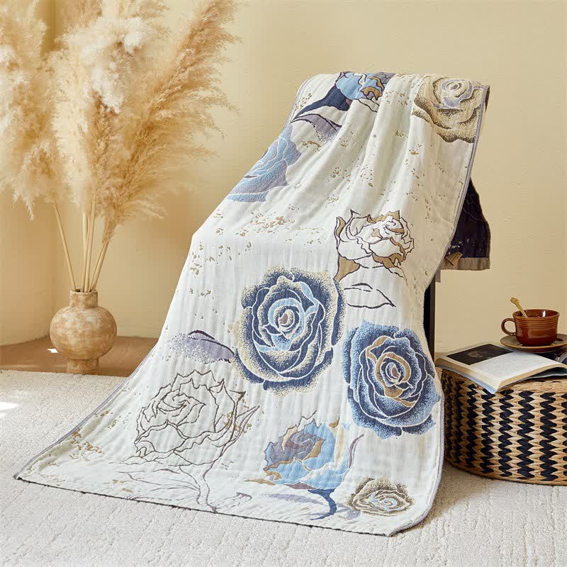 Bath Towel | Soft Cotton Gauze | Rose Print, 80cm x 160cm