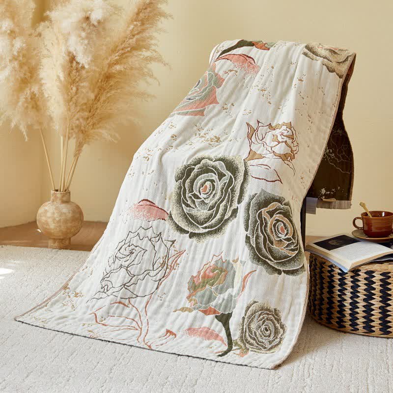 Bath Towel | Soft Cotton Gauze | Rose Print, 80cm x 160cm