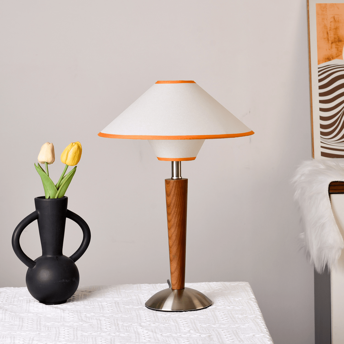 Talonwood Table Lamp | Walnut Wood & Fabric Shade | 30cm Diameter