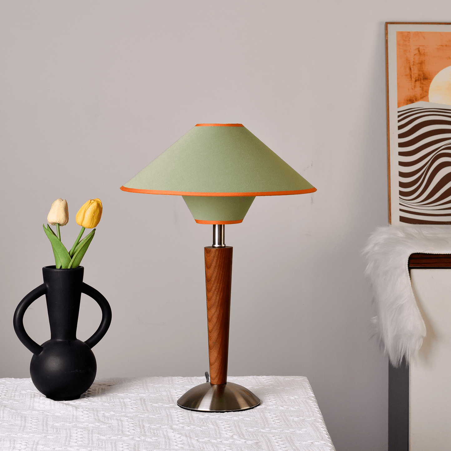 Talonwood Table Lamp | Walnut Wood & Fabric Shade | 30cm Diameter