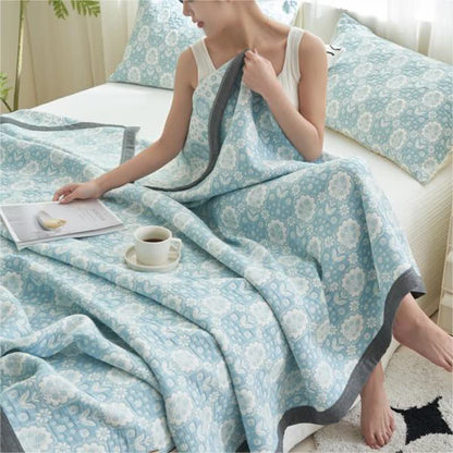 Summer Floral Cotton Gauze Quilt Set | 100% Organic Cotton | Full/Queen Size