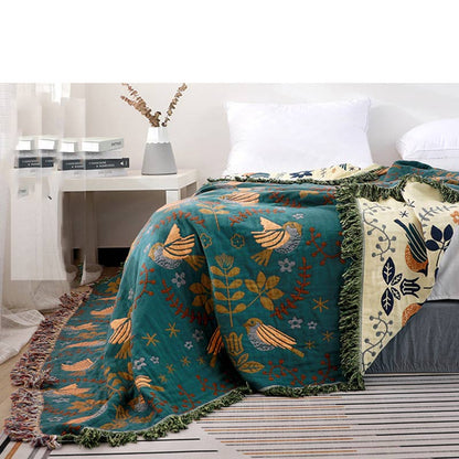 Boho Reversible Blanket | 100% Cotton | Floral and Bird Patterns