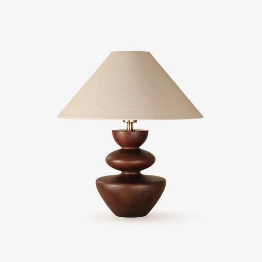 Ombra Totem Table Lamp | Wooden Base | Linen Shade | 40cm Diameter