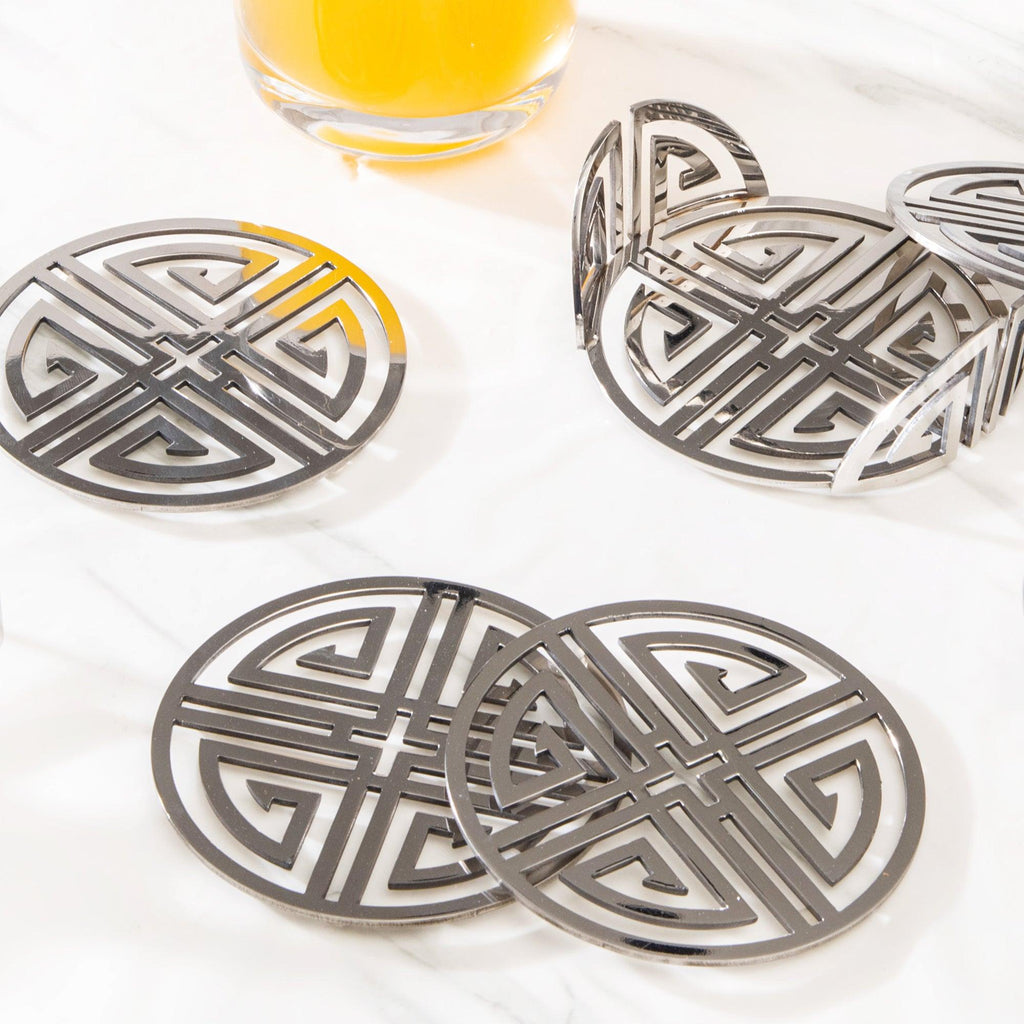 Steel Coaster Set | Elegant Round Design | Set of 4 with Stand