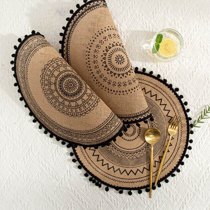 Table Mats | Woven Cotton Linen | Set of 3 | Black
