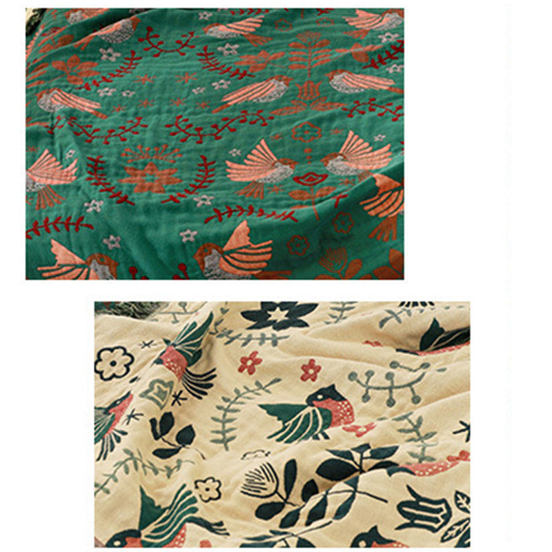 Boho Reversible Blanket | 100% Cotton | Floral and Bird Patterns