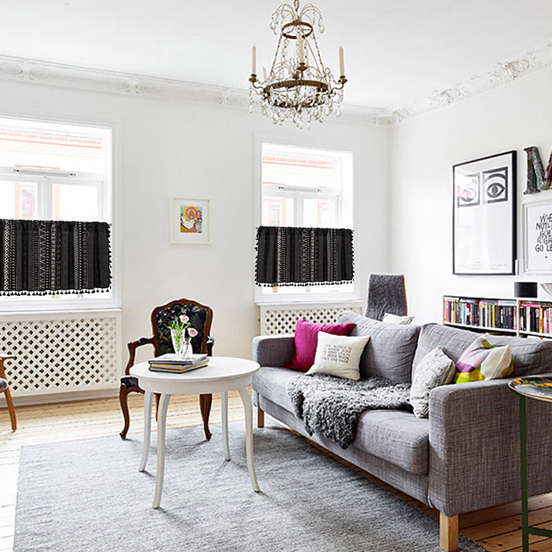 Tassel Tier Curtain | Cotton Linen | Black and White