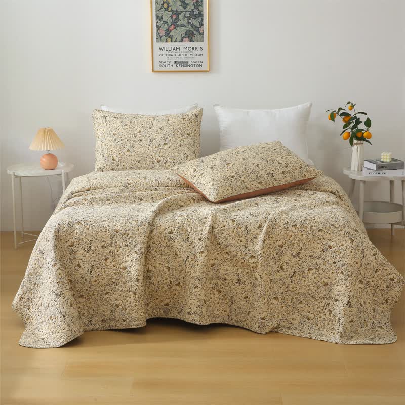 Organic Cotton Quilted Bedding Set | Floral Pattern | Full/Queen/King Options