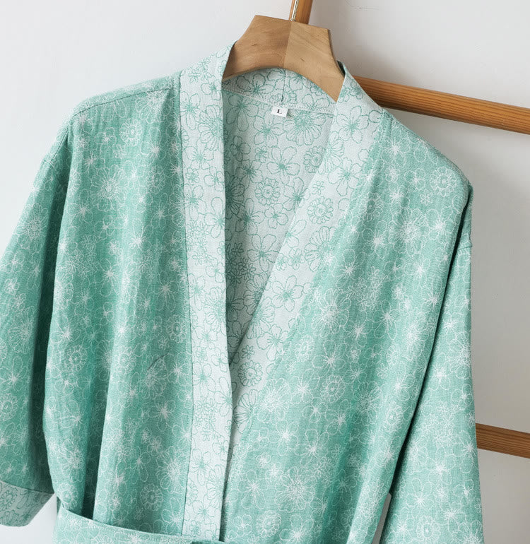 Summer Bathrobe | Cotton Gauze | Dual Layer, Adjustable Belt