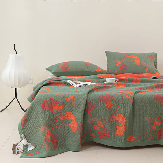 Ginkgo Leaf Quilt | 100% Organic Cotton | Orange