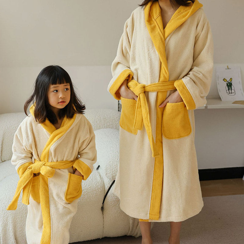 Flower Colorblock Hooded Bathrobe | Soft Cotton Fabric | Kids & Adults Sizes