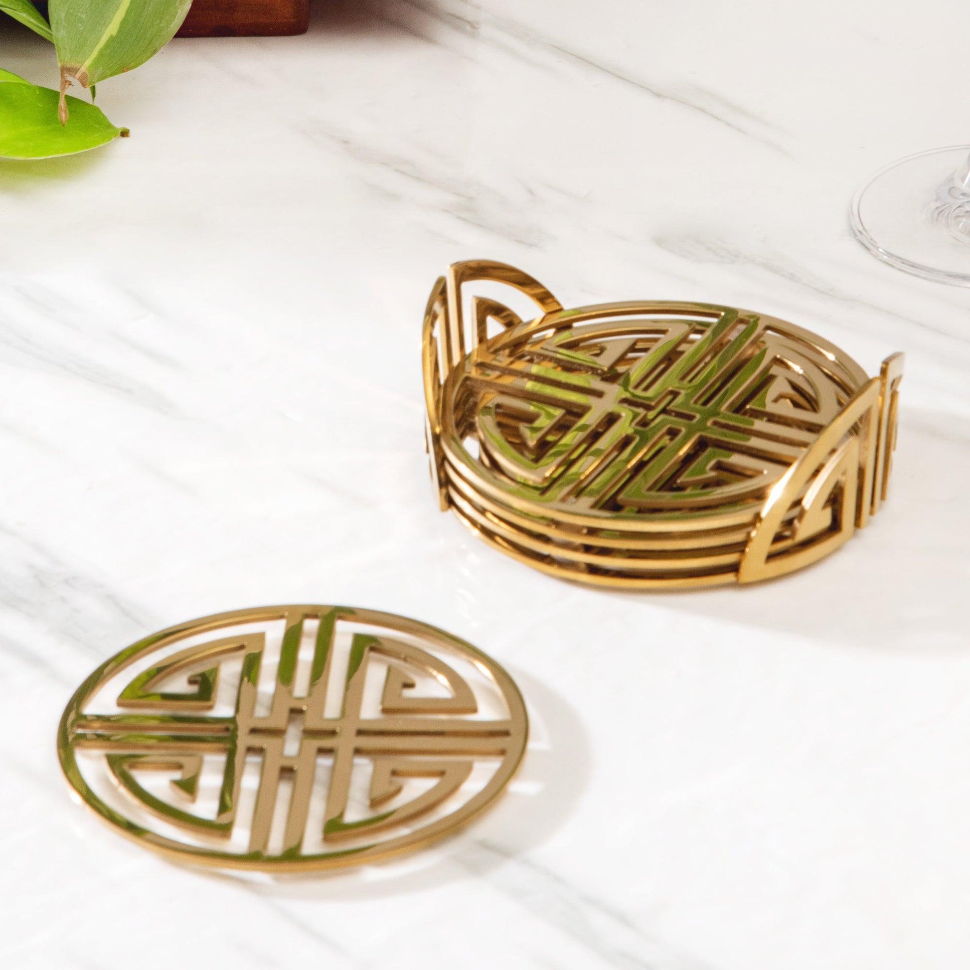Steel Coaster Set | Elegant Round Design | Set of 4 with Stand