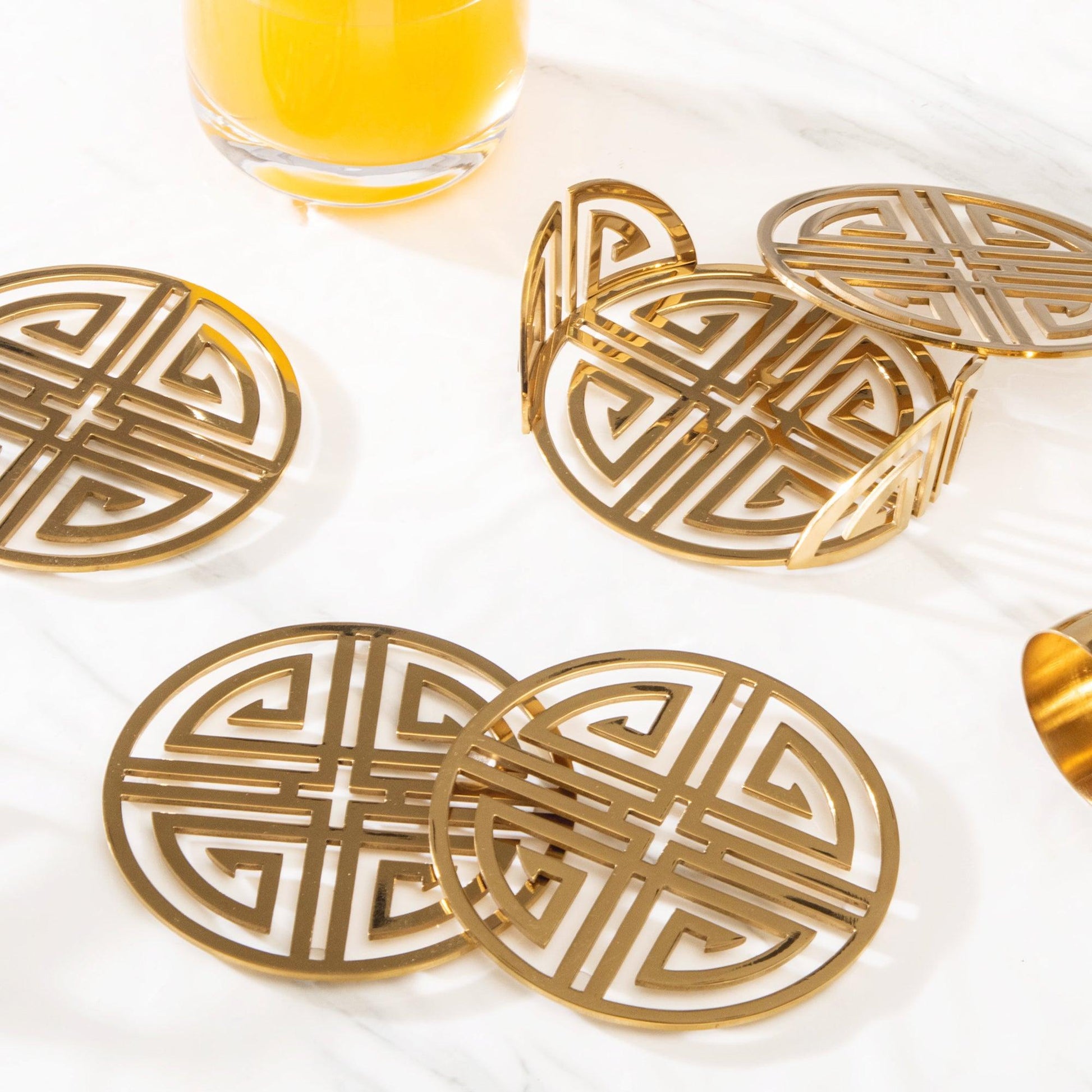 Steel Coaster Set | Elegant Round Design | Set of 4 with Stand