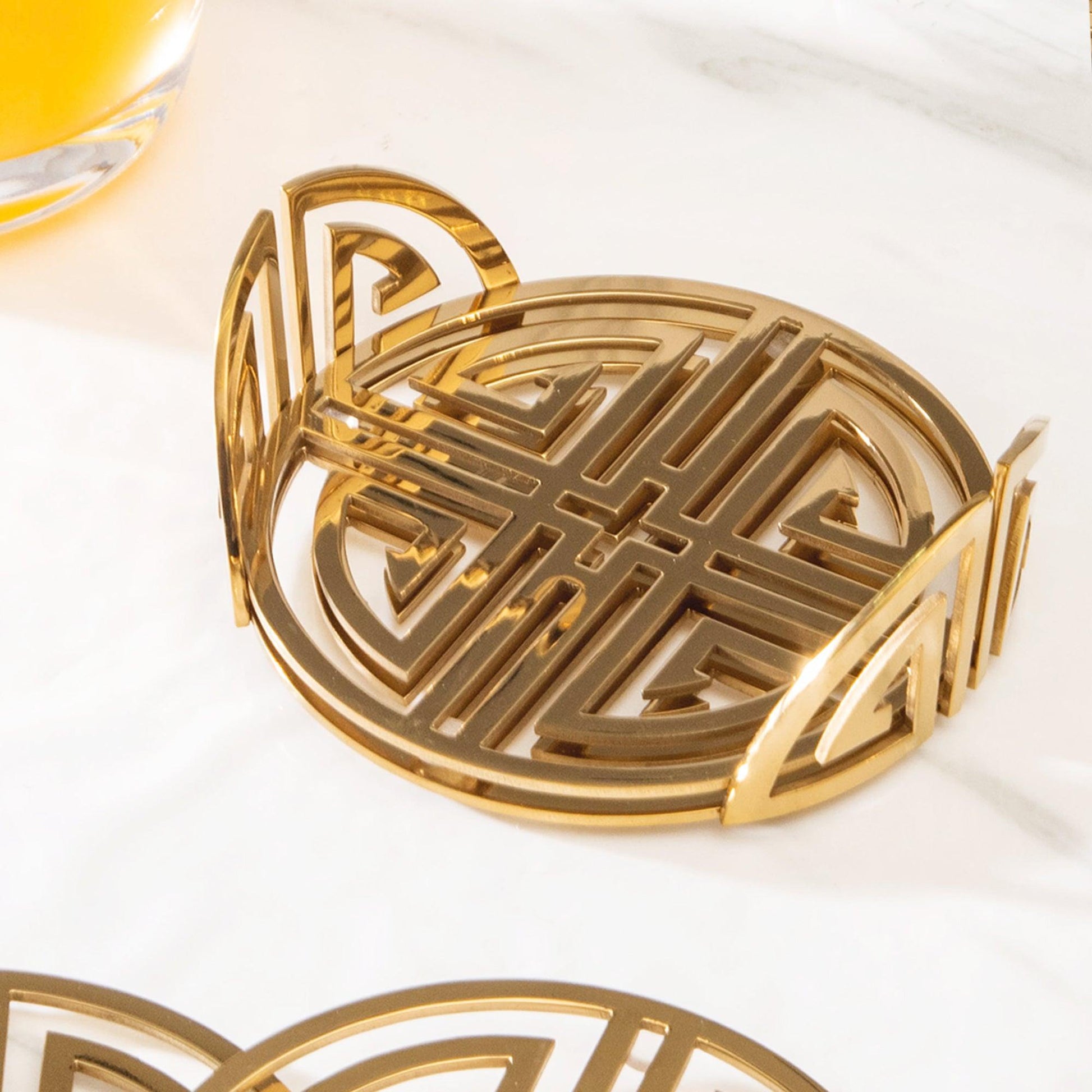 Steel Coaster Set | Elegant Round Design | Set of 4 with Stand