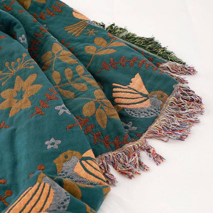 Boho Reversible Blanket | 100% Cotton | Floral and Bird Patterns