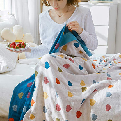 Reversible Quilt | 100% Organic Cotton | Full/Queen Size | Colorful Hearts